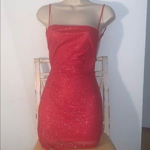 starstruck strappy dress in red shimmer